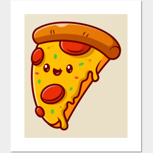 Cute Smiling Pizza Slice Cartoon Posters and Art